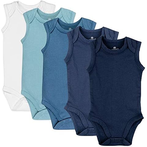 The Honest Company Baby Organic Cotton Sleeveless Bodysuit Multi-Pack Toddler T-Shirt Set, 5-Pack Blue Ombre, 18 Months Cover