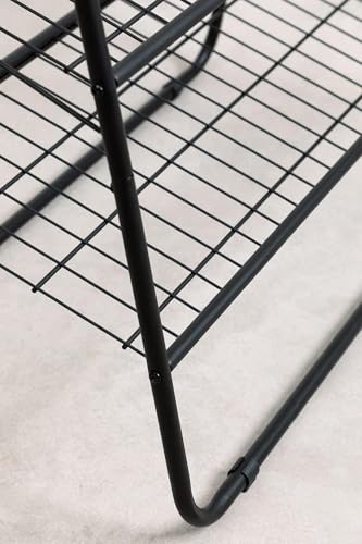 Image of Lukzer Black Coat Hanger Stand with 2 Bottom Shelves - Portable Clothes Garment Rack for Closet, Bedroom, Entryway - Heavy Duty Organizer with Angled Shelf for Home & Shop Display (160x93x47cm) CH-077