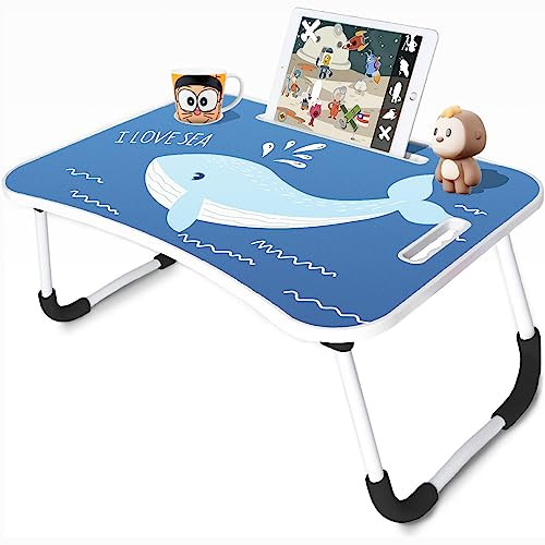 Tavolino da Letto per Bambini, Colazione Pieghevole Tavolo Letto Regolabile e Portatile per Laptop PC Supporto Notebook Computer Tablet 60x40x28cm (Balene)