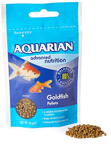 AQUARIAN Complete Nutrition, Aquarium Goldfish Food Pellets Also Suitable For Small Pond Fish, 28 g Bag