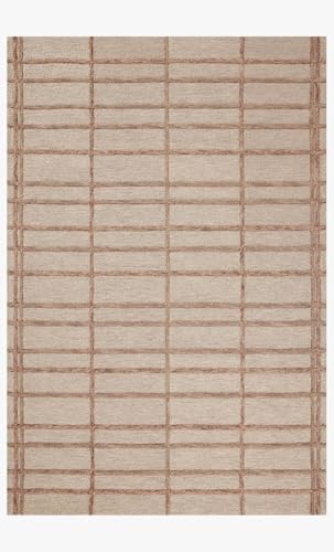 Image of Modern (High Low Pile) Pattern Wool Carpet with Loop Texture Yarn Anti Shedding Carpet Size 8x10 Feet B0 Beige Color