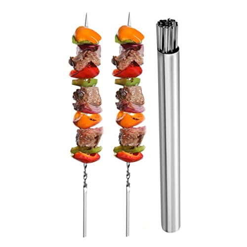 Brochetas de barbacoa de acero inoxidable Brochetas planas de kebab para barbacoa Parrilla reutilizable con tubo de almacenamiento 51 piezas, metal