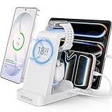 Wireless Charger for Samsung: 5 in 1 Samsung Wireless Charging Station for Galaxy S26Ultra/S25/S24, Charger Dock Stand for Galaxy Watch8/7/6/5, Android Charging Station for All USB-C Buds, White