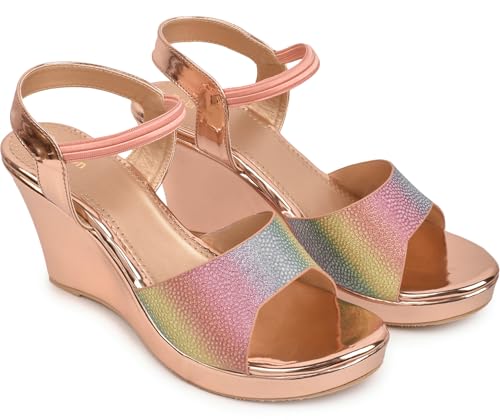 Image of Action Women's Platform Stiletto Sandals|with Rainbow Print| Heel| Ankle Strap| Open Toe Design Black