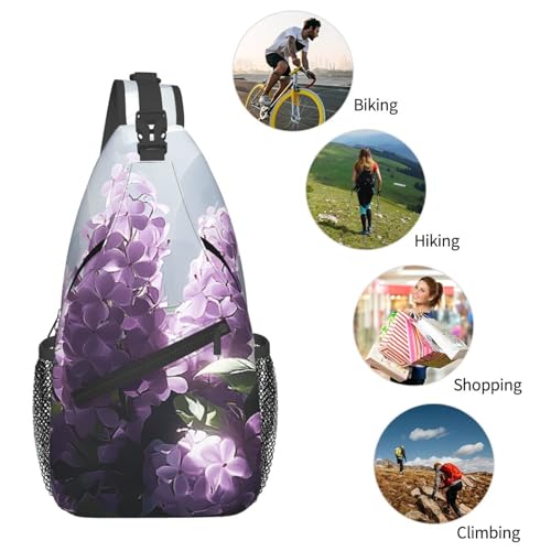 Bolso bandolera cruzado con flores violetas y patrón floral miniatura 6