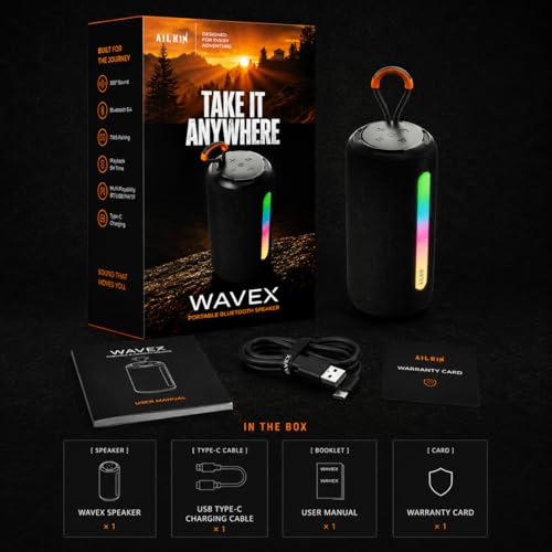Image of AILKIN Portable Bluetooth Speakers Wireless | 12W Powerful Sound, 360 Surround Sound, Splash Proof Design, RGB Light & TWS Stereo Pairing | Mini Wireless Speaker for Home, Travel & Outdoor
