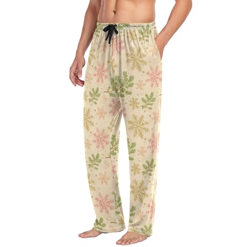 Men's Pajama Pants,Snowflakes and Green Leaf Lounge Lightweight Sleep Bottoms Pants with Pockets Size S-XXL4