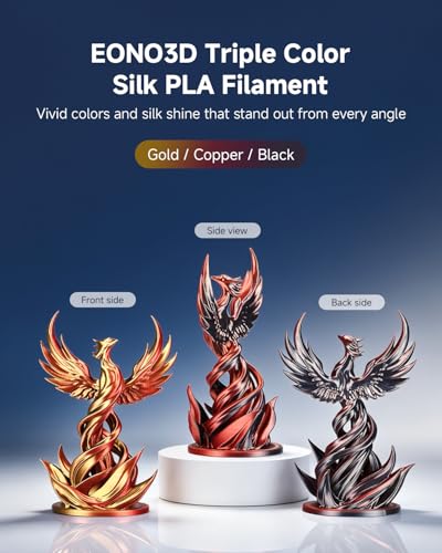 Image of Silk Tri-Color PLA Filament 1.75mm, Coextruded 3D Printer Filament, Color Changing Rainbow Silk PLA, Ultra Glossy Multicolor Printing PLA, Tangle Free, ±0.03mm, 1KG Spool, Gold Copper Black