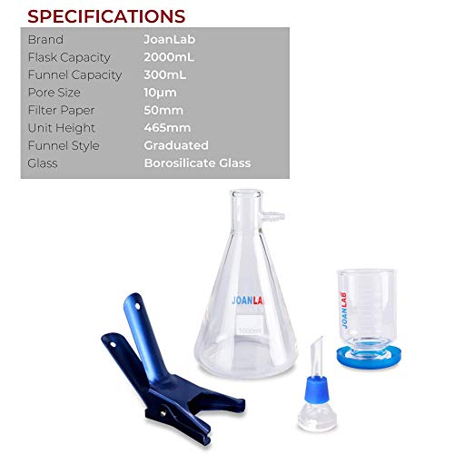 Image of JOANLAB Vacuum Filtration Apparatus | 2000 mL Flask | Includes 2000 mL filtering flask and 300 mL graduated funnel. Backed by 1 year warranty.