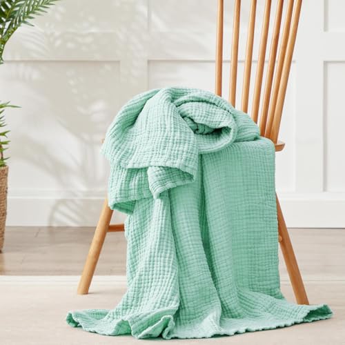 Image of 100% Cotton Muslin Blanket Large 50 inch x 70 inch, Breathable and Lightweight Cotton Throw Blanket for Bed and Couch, Soft Cooling Summer Gauze Blanket for Adults All Season, Mint