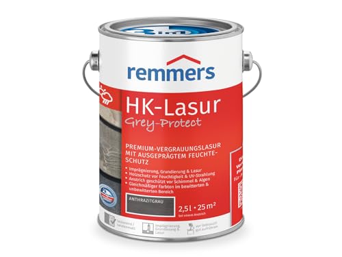 Remmers HK-Lasur 3in1 Grey-Protect anthrazitgrau, 2,5 Liter, Holzlasur für Vergrauung außen, 3 Holzschutz Produkte in einem, Feuchtigkeit- und UV-Schutz