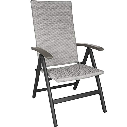 TecTake 800721 Chaise de Jardin Pliante en Résine tressée et Aluminium, Dossier inclinable sur 5 Positions - Plusieurs Couleurs - (Gris Clair | no. 403776)