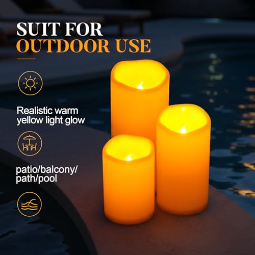 Image of 5plots Large Waterproof Flameless Candles 4 inchx8 inch White LED Pillar Set of 2 | Waterproof plastic candles with remote timer, realistic flickering LED glow. Battery operated for patio, porch & lanterns
