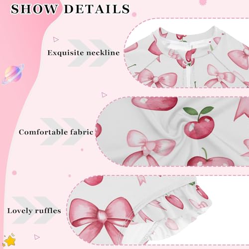 ALAZA Bow Cherry Leaf Girls One Piece Swimsuit Long Sleeve Rash Guard Swimsuits UV 50+ Swimwear Zipper4