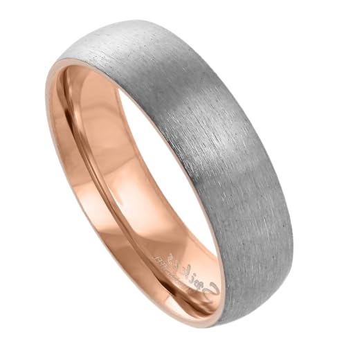 Paula & Fritz® Ring Herren Rosegold-Silber Gebürstet Titan-IUM Grade 2 Größe 62 (19,7) 6-mm Ring-Breite Partnerring Verlobungsring Damen-Ring Ehe-Ring