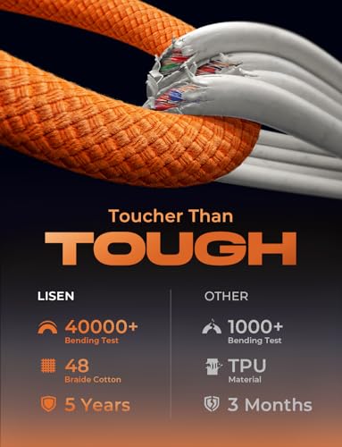 Image of LISEN USB C to USB C Cable, 240W C to C Cable Fast Charging [3.3 FT, 2 Pack] Type C Charger Fast Charging USBC to USBC Cable for iPhone 17 16 15 Pro Max iPad MacBook, Orange