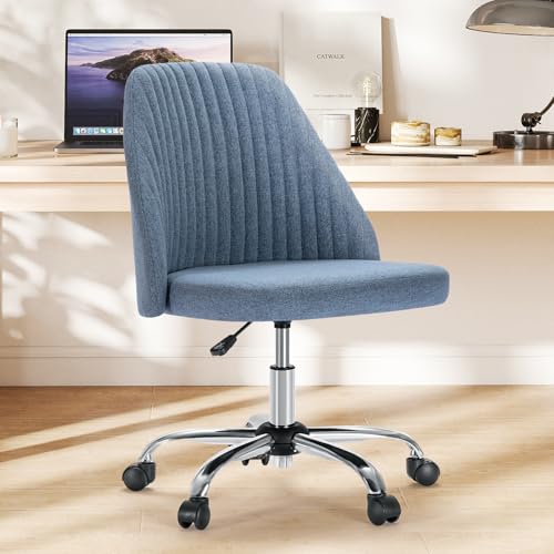10% off - Sweetcrispy Armless Vanity Chair, Cute Comfy Home Office Desk Chair with Wheels, Modern Upholstered...
