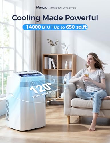 Image of 2026 14000BTU Portable Air Conditioner, 4-in-1 700 Sq.Ft, Quiet room | 14000BTU AC cools 700sq.ft, 4-in-1 cool /fan /dry /sleep, quiet, LED, remote, 24H timer, auto swing, kit, for bed /office /dorm.