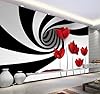 XLMING Three Dimensional Black and White Stripes Red Flowers 3D Wallpaper Silky Texture Home Study Office Grey Dining Room Sofa Bedroom Living Room TV Backdrop-350cm×256cm #3
