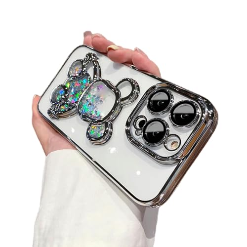 Coque iPhone 14 Oso Plateado Coque Liquide à Paillettes Style Toon pour Prendre des Selfies
