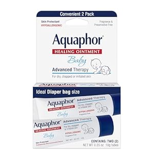 Aquaphor Baby Healing Ointment Advanced Therapy Skin Protectant for Chapped or Dry Skin, Drool Rash and Diaper Rash Ointment, Hypoallergenic Baby Essentials, Travel Size, 0.35 Oz Tube, Pack of 2