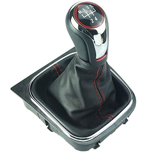 Schaltknauf Schaltsack Schaltmanschette Rahmen 5 Gang Chrom Look - Roter Ring - rote Naht