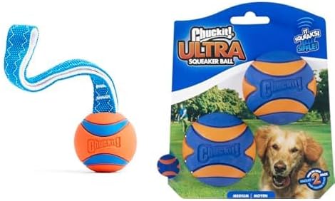 تشاكيت! لعبة Ultra Tug Dog Toy 20-60 رطلاً وكرات Ultra Squeaker - عبوة من قطعتين - ألعاب تفاعلية متوسطة الحجم مقاس 2.5 بوصة لجلب وسحب الكلاب