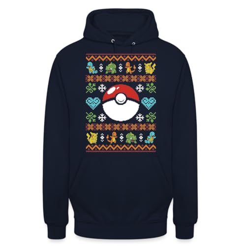 Pokeball - Sudadera con capucha para Navidad, azul marino, S