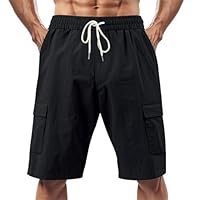 TOFOTL Shorts Cotone Pantaloncini da Basket Bianchi Bermuda Lavoro Estivo Pantaloni Cargo Lavoro Boxe Lampo Vintage Bermuda Uomo Elasticizzati Shorts Running Nero 3XL