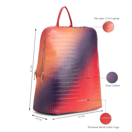 Image of Caprese Marilyn Large 15 Inch Laptop Backpack for Women | Croc Pattern Everyday Bag with Adjustable Starp & Zip Closure | Stylish & Spacious for Every Day Use (Red)