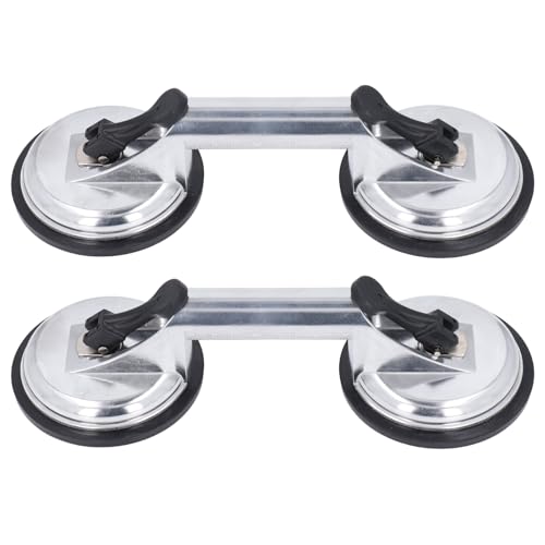 2Pcs Glass Suction Cups, 100KG Load Capacity Double Handle Suction Cup Plate Heavy Duty Aluminum Handle Glass Holder for Glass, Tiles, Mirror Lifter, Windshield Replacement