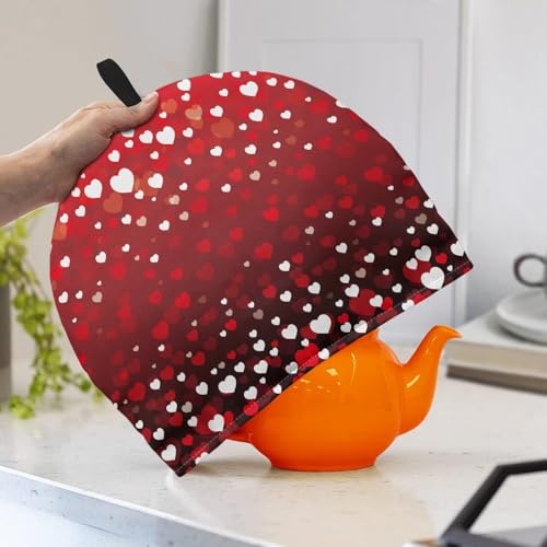 Image of Hudotybom Red Heart Tea Cozy for Teapot - Insulated Large Cover to Keep Warm - Machine Washable Coffee Pot Cloth Cover - Valentine's Day Decorations