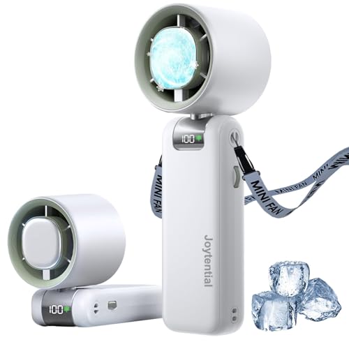 Joytential Ventilatore Turbo Portatile, Sensazione di Ghiaccio Ventilatore Ricaricabile Tramite USB, 1-100 Regolabili Velocità, Ventilatore Pieghevole per Esterni, Viaggi, Campeggio (Bianco)