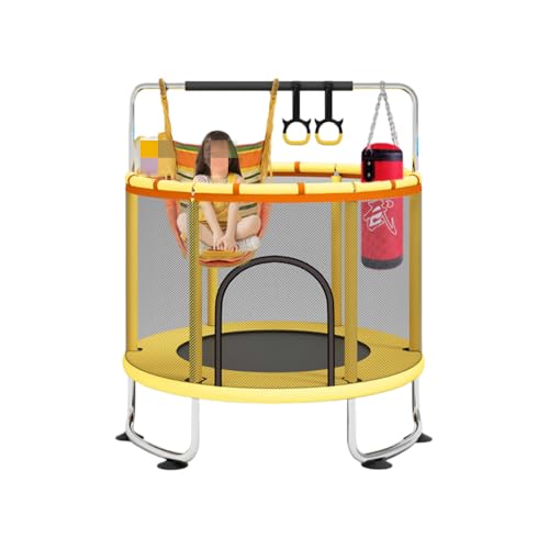 taefyiaszトランポリン 室内 子供用 【亜鉛メッキ鋼構造 静音設計 高弾力 耐荷重300KG 高さ調節可能】5 in 1 トランポリン サンドバッグ・ハンモック・鉄棒・バスケットボール・バスケットボールフープ付き 1?3人用 (直径1.5m円形鉄棒