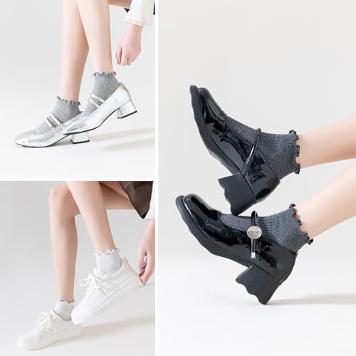 Image of Mcool Mary Womens Ankle Ruffle Socks Casual Cotton Frilly Breathable Cute Knit Lettuce Trim No Show Socks 6 Pack