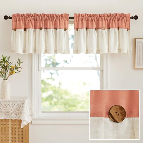NICETOWN 2 Pack Linen Valance for Windows Kitchen Living Room, Light Filtering Rod Pocket Farmhouse Country Rustic Window Shade for Bathroom/Office/Nu
