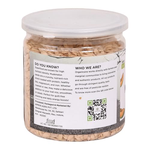 Image of Organicana Natural Muskmelon Seeds 250g (Pack of 1) | Kharbooj Magaj | Kharbhuja Beej for Eating | High in Protein, Potassium, Magnesium & Iron | Immunity Booster Superfood | Healthy Snack, Topping and Cooking Use