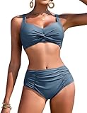Vijamiy Bikinis Mujer Reductores De Cintura Alta Traje de Baño 3 Piezas Escote en V Sexy Push Up con Relleno Bañador Piscina en la Playa (Azul Celeste,L)