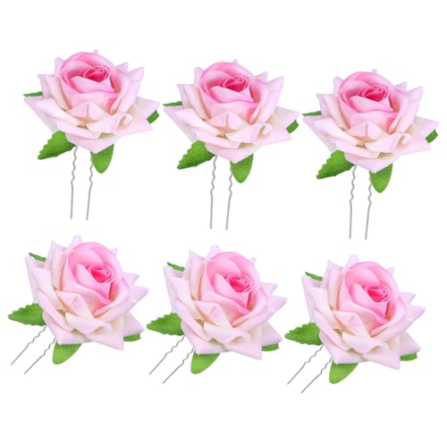 Veemoon 6 Pezzi Forcine Forcella U con Decorative in Tessuto e Fermagli per Sposa Eleganti Accessori per Acconciature Matrimonio Rosa Rosa per e Lunghi