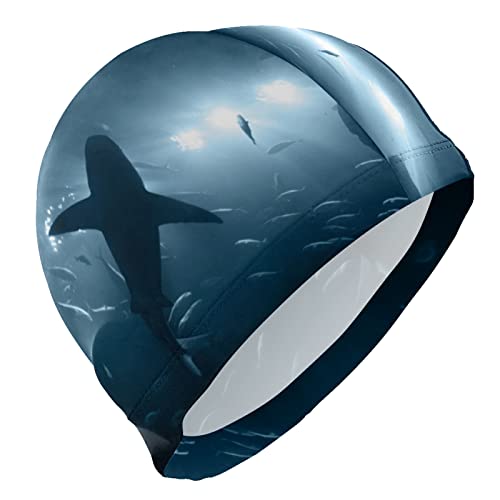 Dallonan Swimming Cap Ocean Animal Large Shark Adult Swim Cap Polyester