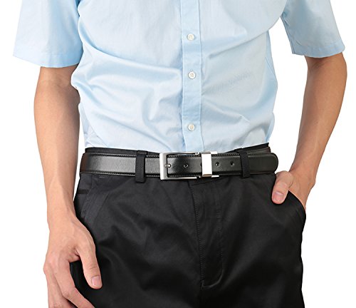 Image of beltox fine Men's Dress Belt Leather Reversible 1.25 inch Wide Rotated Buckle Gift Box