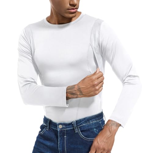 NELKBI Holster Shirt for Men Concealed Carry, Crew Neck, White, All-Day-Comfort Easy Breath Compression Shirt