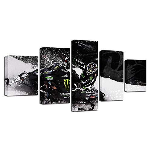 Impression sur toile 5 pieces salon motif course neige tableau mural