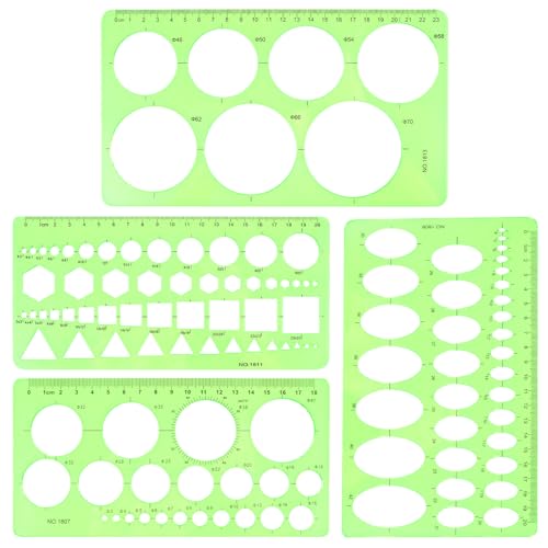Ymapinc 4 Stück Kreisschablone Kreis Schablone zum Zeichnen Transparente Geometrische Schablonen Großes Rundes Geometrisches Schablonenlineal Lochschablone für Gebäude Büro Zeichnen Messen