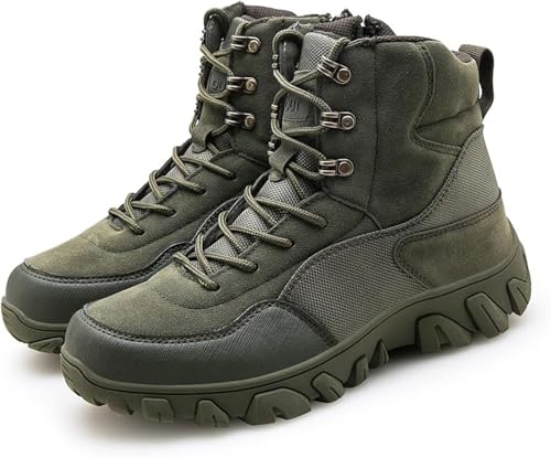 Botas Tácticas para Hombre, Botas De Trabajo, Botas Militares para Hombre, Botas Tácticas De Combate De Caña Alta, Zapatos con Cordones para Todo Terreno para Senderismo, Caz, Green, 7.5 UK