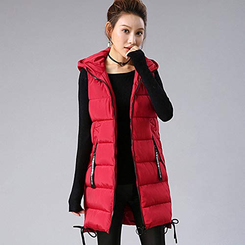 FFFZW Daunenweste Für Damen,Warmer Daunenmantel/Simple Mode Mit Kapuze/Leichte Gesteppte Weste/Medium Long Slim/Gilet Für Damen Mädchen Winter Outdoor Klettern Reisen,Rot,4XL Cover