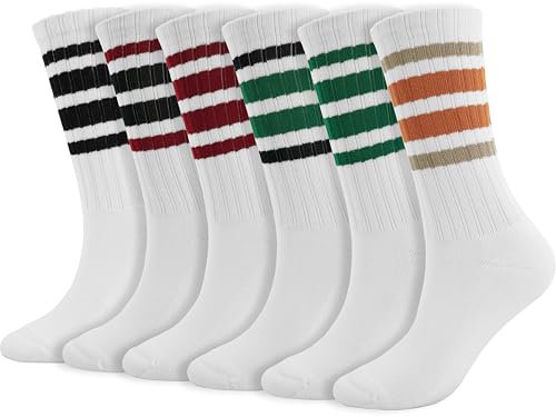 Image of BomKinta Striped Crew Socks Women - Retro Novelty Socks - Stretchy Casual Athletic Cotton Gifts Sock Size 5-10