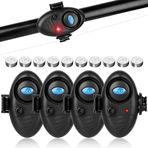 4Pcs Fishing Bite Alarm Indicator With 10 Spare Batteries, Tsv Led Light Fishing Bite Alarms Bell, Electronic Adjustable Sound Volume Sensitive Sound Alert, Fishing Bell For Rods Daytime Night Outdoor #TOP22
