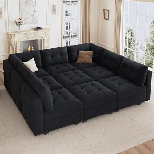HONBAY Sectional Couch with Storage, Modular Sectional Sofa, Velvet Couches for Living Room, Black by HONBAY - Used condition - US$1161.78
