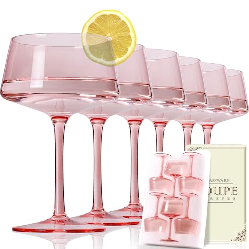 JOVGANK Pink Martini Glasses Set of 6 - Hand Blown